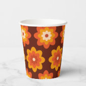 Groovy Retro 70er boho hippie Orange Blume Muster Pappbecher (Rückseite)