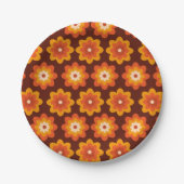 Groovy Retro 70er boho hippie Orange Blume Muster Pappteller (Vorderseite)