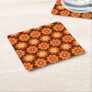 Groovy Retro 70er boho hippie Orange Blume Muster Rechteckiger Pappuntersetzer