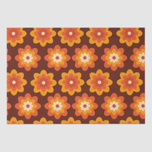 Groovy Retro 70er boho hippie Orange Blume Muster Seidenpapier (Vorderseite)