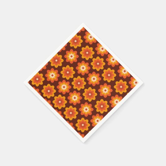 Groovy Retro 70er boho hippie Orange Blume Muster Serviette (Ecke)