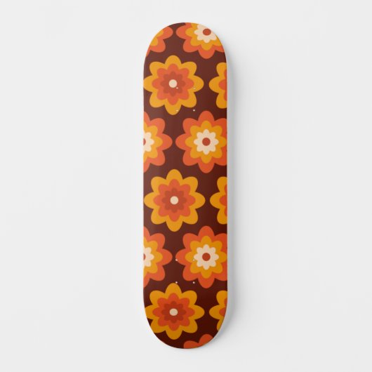 Groovy Retro 70er Boho Hippie Orange Blume Muster Skateboard (Vorderseite)
