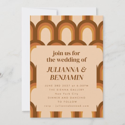 Groovy Retro 70er Brown Unique Wedding RSVP Websit Einladung (Vorderseite)