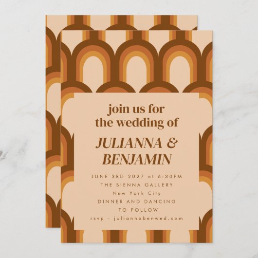 Groovy Retro 70er Brown Unique Wedding RSVP Websit Einladung (Vorne/Hinten)