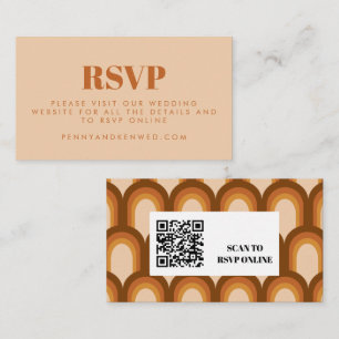Groovy Retro 70er Brown Wedding Website QR Code Begleitkarte
