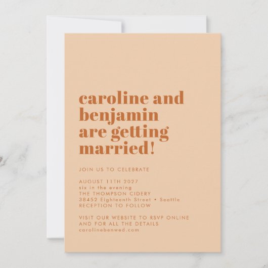 Groovy Retro 70er Design Beige Terracotta Wedding Einladung