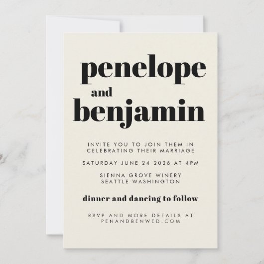 Groovy Retro 70er Design Black All-in-One Hochzeit Einladung (Vorderseite)