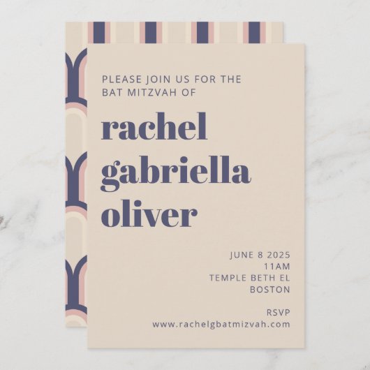 Groovy Retro 70er Design Blue Pink Bat Mitzvah Einladung (Vorne/Hinten)