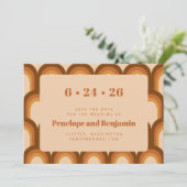 Groovy Retro 70er Design Boho Brown Wedding Save The Date (Stehend Vorderseite)