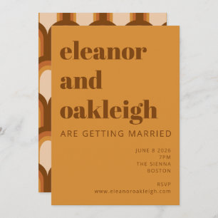 Groovy Retro 70er Design Bold Brown Yellow Wedding Einladung