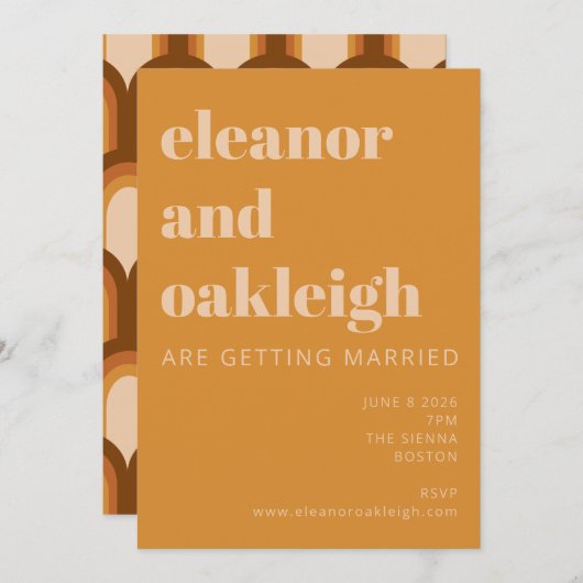 Groovy Retro 70er Design Bold Ochre Yellow Wedding Einladung (Vorne/Hinten)