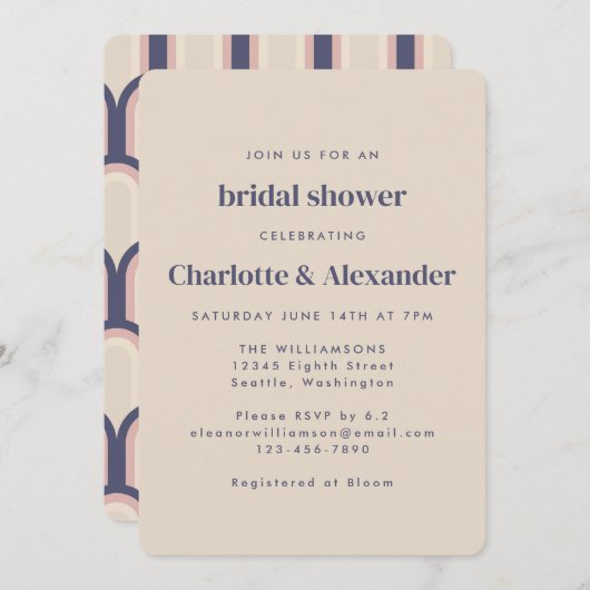 Groovy Retro 70er Design in Beige Brautparty Einladung (Vorne/Hinten)