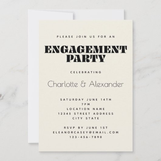 Groovy Retro 70er Design in Black Engagement Party Einladung (Vorderseite)