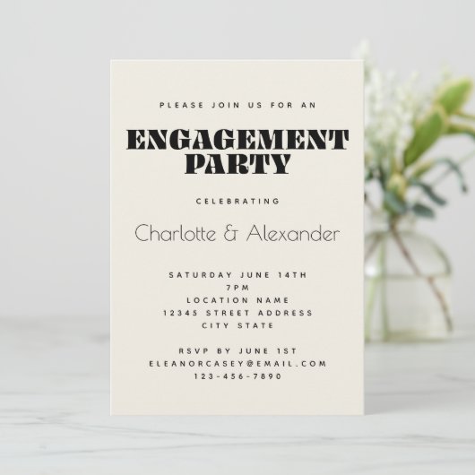 Groovy Retro 70er Design in Black Engagement Party Einladung (Stehend Vorderseite)