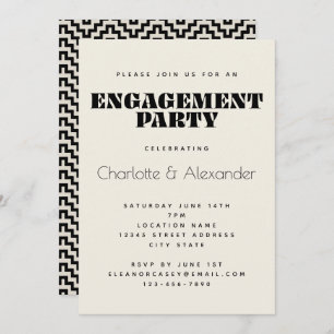 Groovy Retro 70er Design in Black Engagement Party Einladung