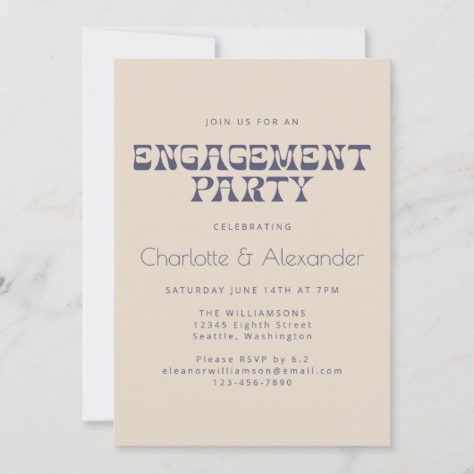 Groovy Retro 70er Design in Blue Engagement Party Einladung (Vorderseite)