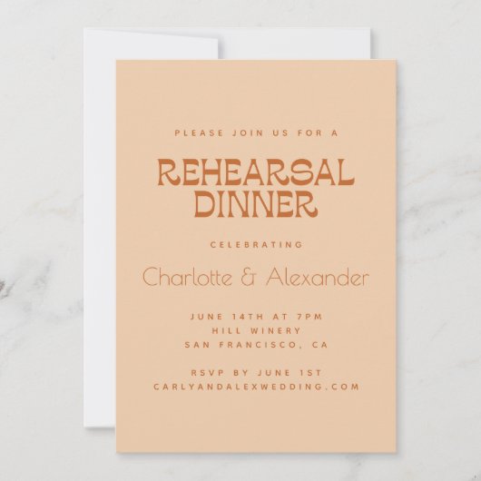 Groovy Retro 70er Design in Braun Probe Abendessen Einladung (Vorderseite)