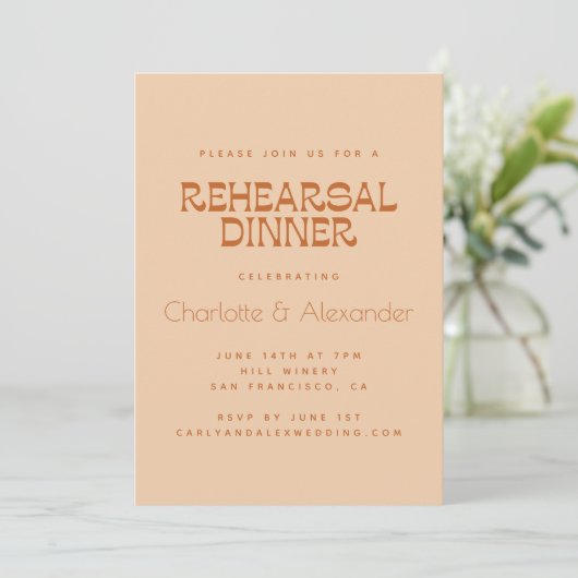 Groovy Retro 70er Design in Braun Probe Abendessen Einladung (Stehend Vorderseite)