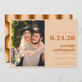 Groovy Retro 70er Design in Brown FOTO Wedding Save The Date (Vorne/Hinten)