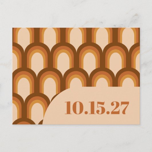 Groovy Retro 70er Design in Brown und Sand Wedding Postkarte (Vorderseite)