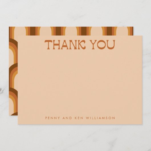 Groovy Retro 70er Design in Brown Wedding Names Dankeskarte (Vorne/Hinten)