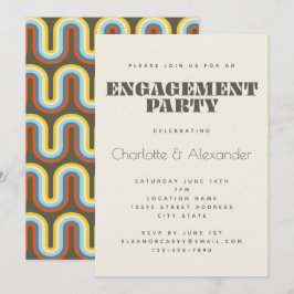 Groovy Retro 70er Design in Olive Engagement Party Einladung