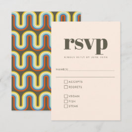Groovy Retro 70er Design in Olive Wedding Meal RSVP Karte