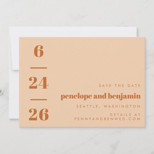 Groovy Retro 70er Earthy Brown Neutrals Mod Weddin Save The Date (Vorderseite)