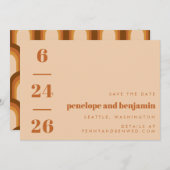 Groovy Retro 70er Earthy Brown Neutrals Mod Weddin Save The Date (Vorne/Hinten)