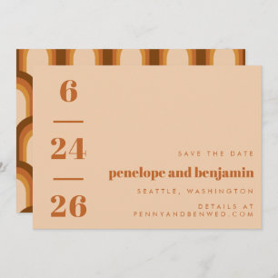 Groovy Retro 70er Earthy Brown Neutrals Mod Weddin Save The Date