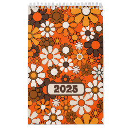 Groovy Retro 70er Floral 2025 Brown and Orange Kalender