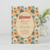 Groovy Retro 70er Floral Brautparty Einladung (Stehend Vorderseite)