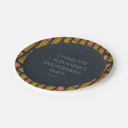 Groovy Retro 70er Floral Custom Engagement Party Pappteller (Schrägansicht)