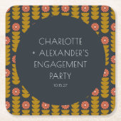 Groovy Retro 70er Floral Custom Engagement Party Rechteckiger Pappuntersetzer (Vorderseite)