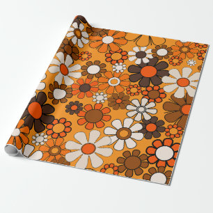 Groovy Retro 70er Floral Pattern Vintag Orange Geschenkpapier