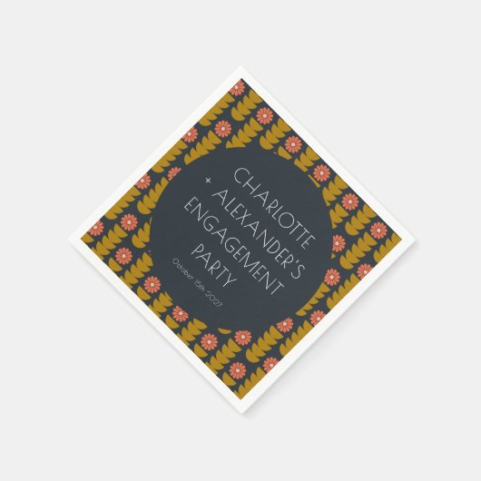 Groovy Retro 70er Floral Trendy Engagement Party Serviette (Ecke)