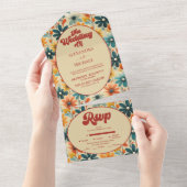 Groovy Retro 70er Floral Wedding All In One Einladung (Abreißen)