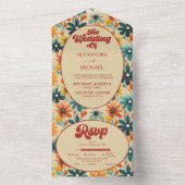 Groovy Retro 70er Floral Wedding All In One Einladung (Innen Boden)