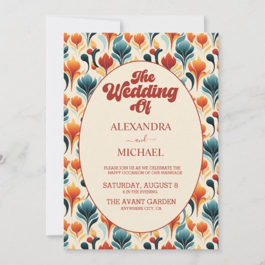 Groovy Retro 70er Floral Wedding Einladung (Vorderseite)