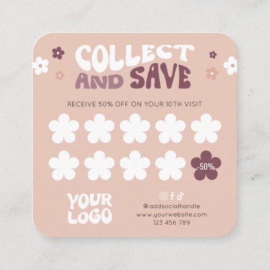 Groovy Retro 70er Fun Lashes Schönheitssalon oder  Treuekarte (Rückseite)