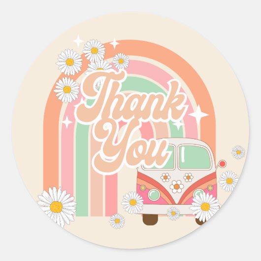 GROOVY Retro 70er Hippie Pink Orange Vielen Dank Runder Aufkleber (Vorderseite)