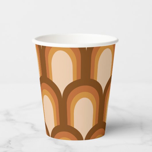Groovy Retro 70er Muster Design in Braun Hochzeit Pappbecher (Vorderseite)