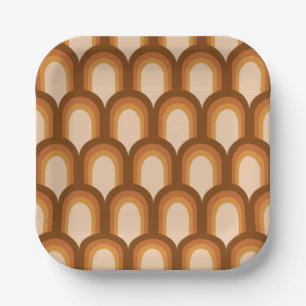 Groovy Retro 70er Muster Design in Braun Hochzeit Pappteller