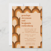 Groovy Retro 70er Muster Design in Brown Wedding I Einladung (Vorderseite)