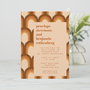 Groovy Retro 70er Muster Design in Brown Wedding I Einladung