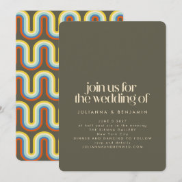 Groovy Retro 70er Olive Green Wedding Einladung
