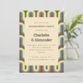 Groovy Retro 70er Olive Pattern Engagement Party Einladung (Stehend Vorderseite)