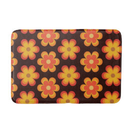Groovy Retro 70er Orange und Gelbe Blumen Badematte