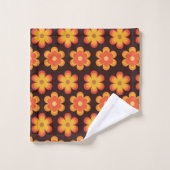 Groovy Retro 70er Orange und Gelbe Blumen Badhandtuch Set (Waschlappen)