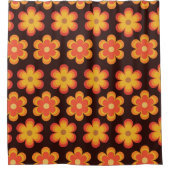 Groovy Retro 70er Orange und Gelbe Blumen Duschvorhang (Vorderseite)
